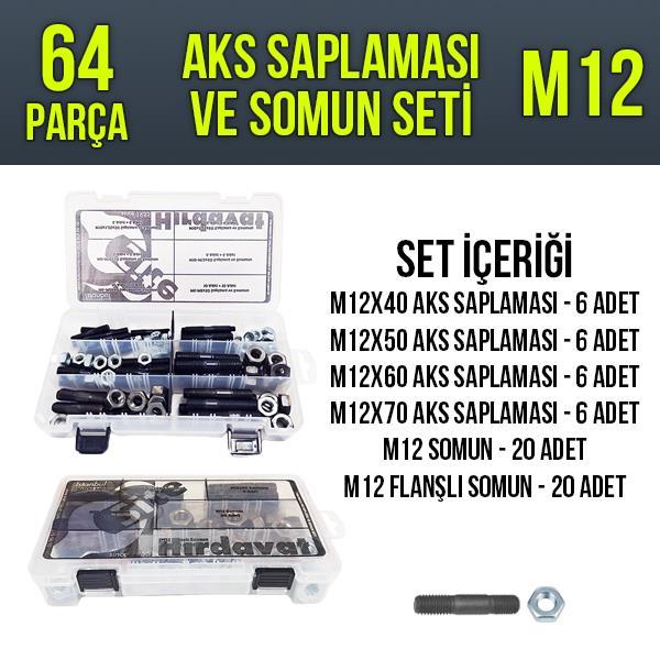 64 Parça M12 Saplama ve Somun Seti