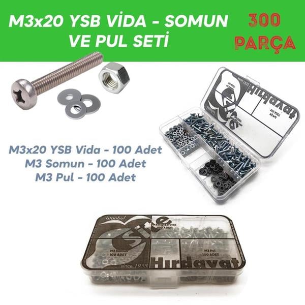 M3x20 YSB Vida Somun ve Pul Seti, 300 Parça