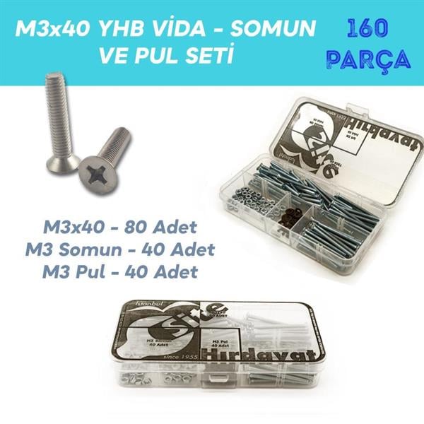 M3x40 YHB Vida Somun ve Pul Seti, 160 Parça