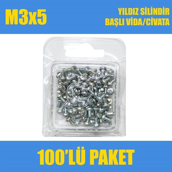 M3x5 Yıldız Silindir Başlı (YSB) Vida/Civata 100 Adet