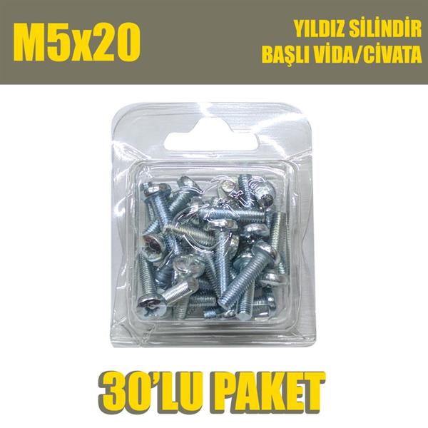 M5x20 Yıldız Silindir Başlı (YSB) Vida/Civata 30 Adet