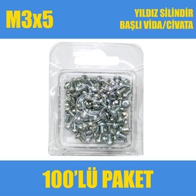 M3x5 Yıldız Silindir Başlı (YSB) Vida/Civata 100 Adet