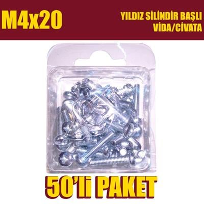 M4x20 Yıldız Silindir Başlı (YSB) Vida/Civata 50 Adet