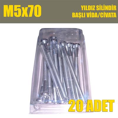 M5x70 Yıldız Silindir Başlı (YSB) Vida/Civata 20'li Paket