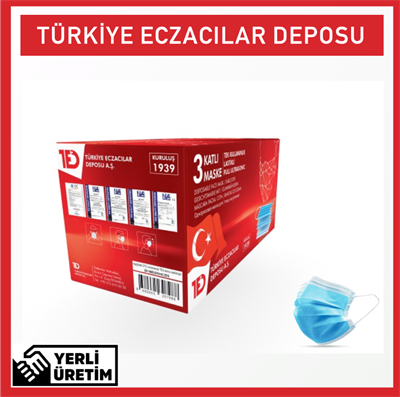 Türkiye Eczacılar Deposu Mavi 3 Kat Ultrasonik Cerrahi Maske 50li