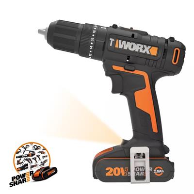 WORX WX370 20Volt/2Ah. Li-ion Çift Akülü Profesyonel Şarjlı Darbeli Matkap + 30 Parça Aksesuar Seti