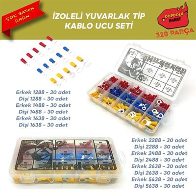 Yuvarlak Tip İzoleli Terminal Seti, Dopdolu Paket 320 Parça