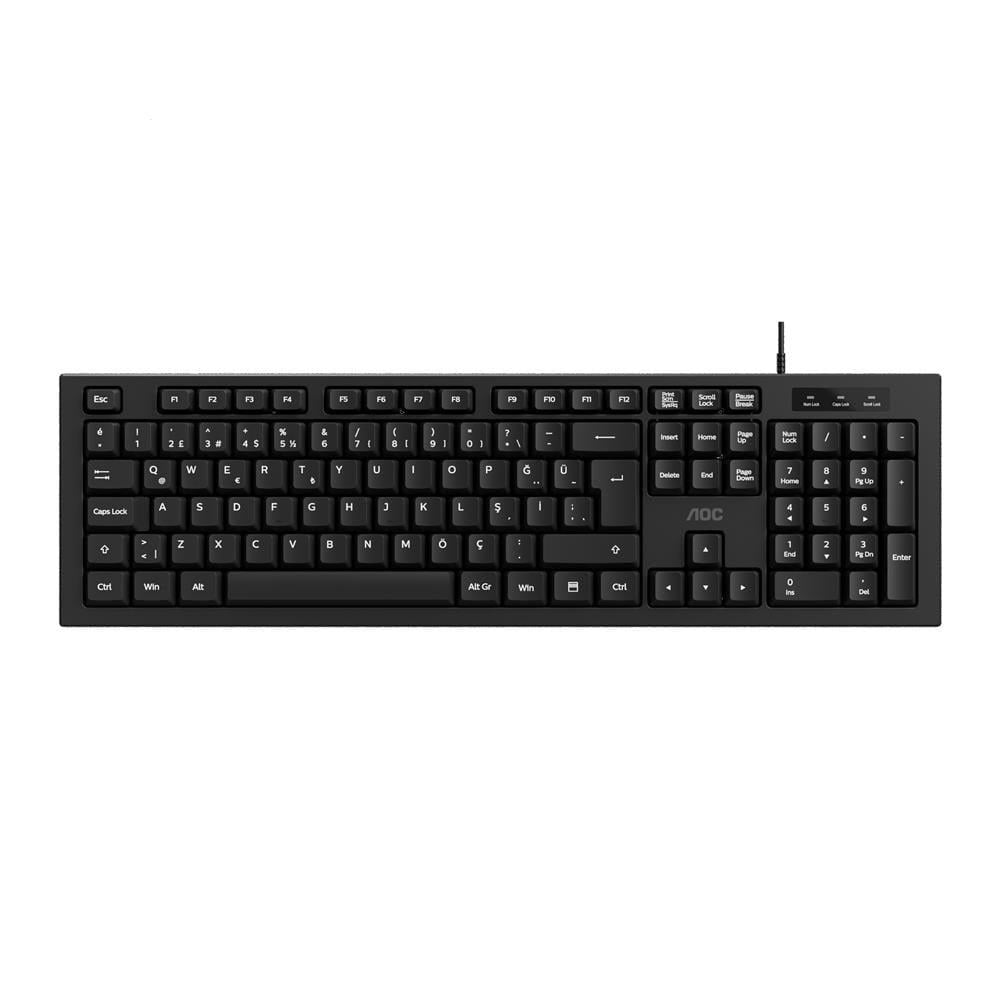 AOC KB130B-38 1,8mt Kablo Uzunluğu Usb Siyah Türkçe Kablolu Standart Klavye,Sessiz yazma