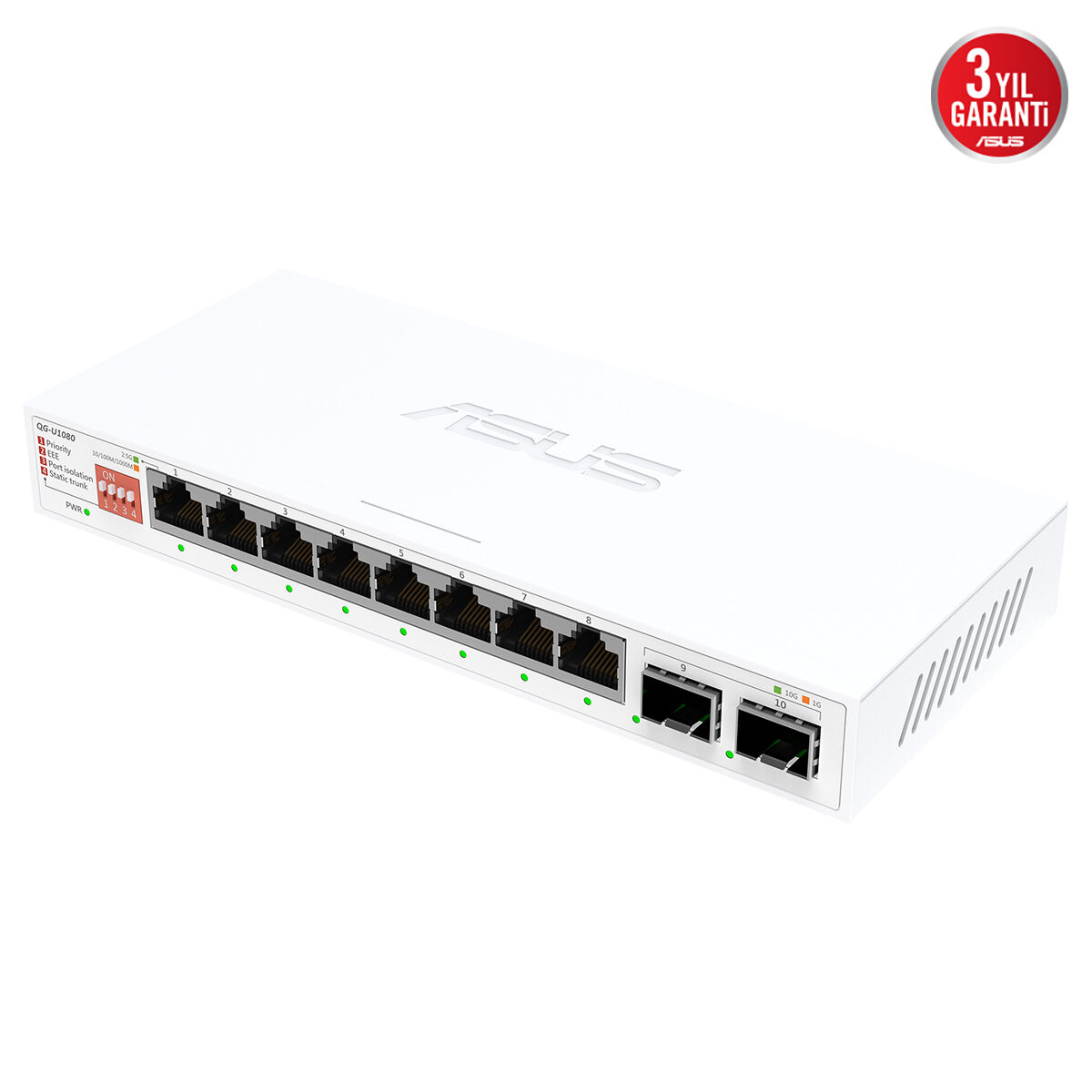 ASUS 8port QG-U1080 2.5GbE-2-10GbE SFP Yönetilemez Switch