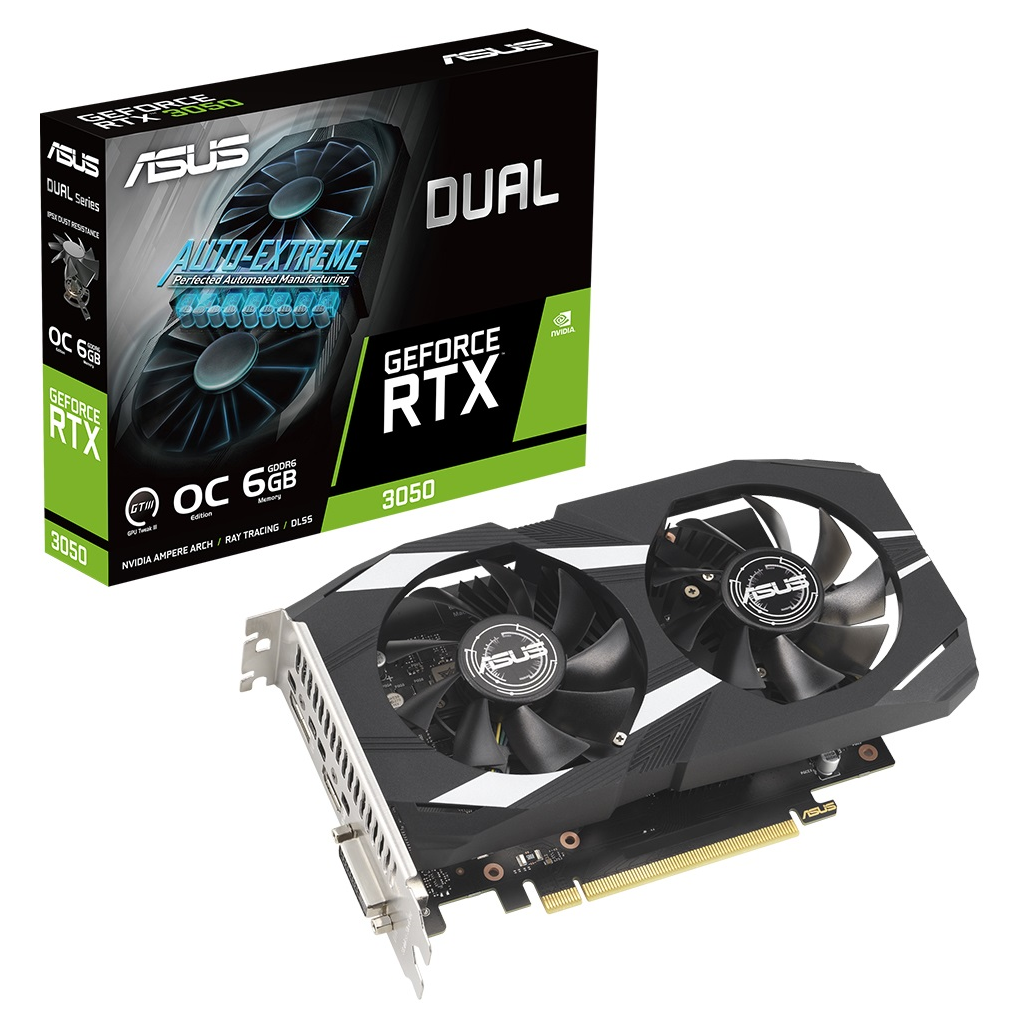 ASUS DUAL-RTX3050-O6G, 6GB, GDDR6, 96Bit, 1xHDMI, 1xDP, 1xDVI GAMING Ekran Kartı