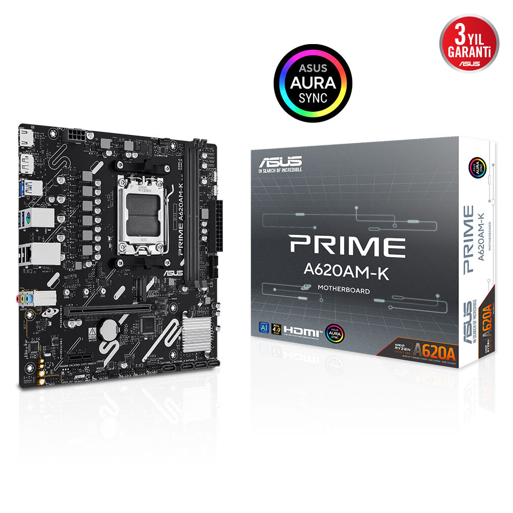 ASUS PRIME A620AM-K, 2xDDR5, 1x M.2, DP, HDMI, AM5 Soket Anakart