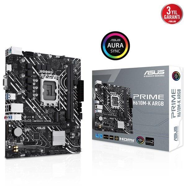 ASUS PRIME H610M-K ARGB DDR5 HDMI DP PCIe 16X v4.0 1700p mATX