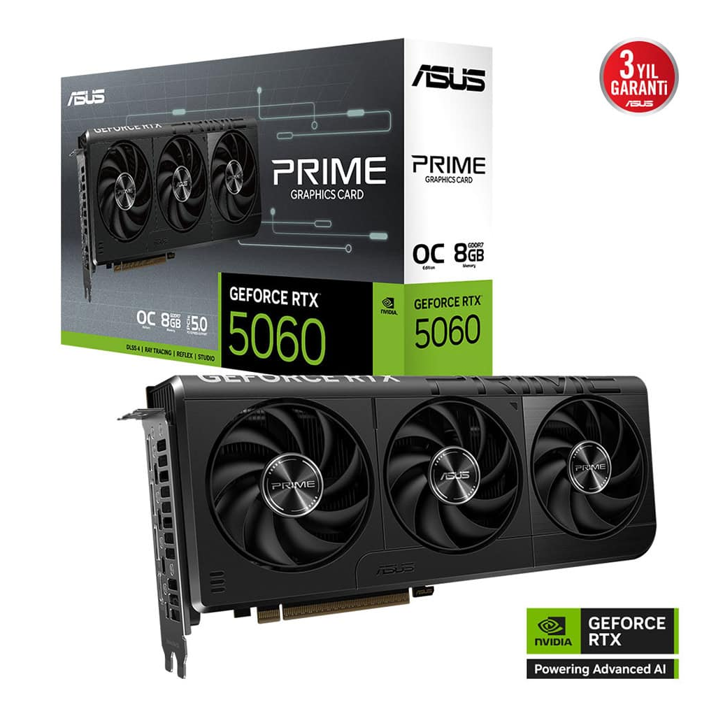ASUS PRIME-RTX5060-O8G, 8Gb, 128Bit, GDDR7, 1xHDMI, 3xDP GAMING Ekran Kartı