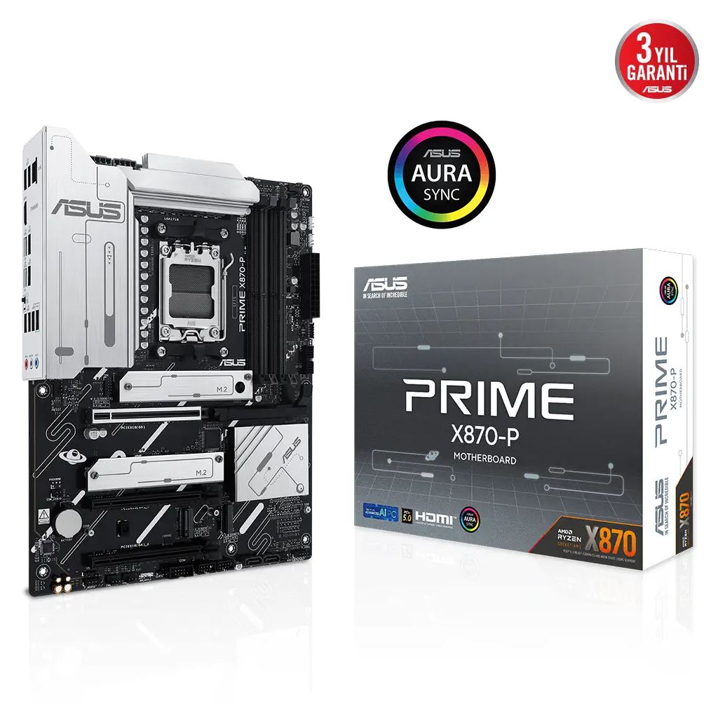 ASUS PRIME X870-P, 4xDDR5, 4xM.2, HDMI, DP, Type-C, AM5 Soket GAMING Anakart