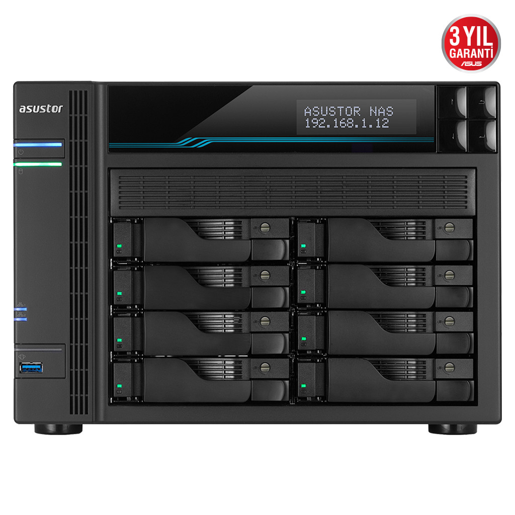 ASUSTOR AS6508T, 8Gb DDR4 Ram, 8 Yuvalı (8x22TB Destek), 2xM.2 NVMe PCI-e, 2x10GbE, 2x2.5GbE Network, 2xUSB 3.2, Tower NAS (Yedekleme) Cihazı