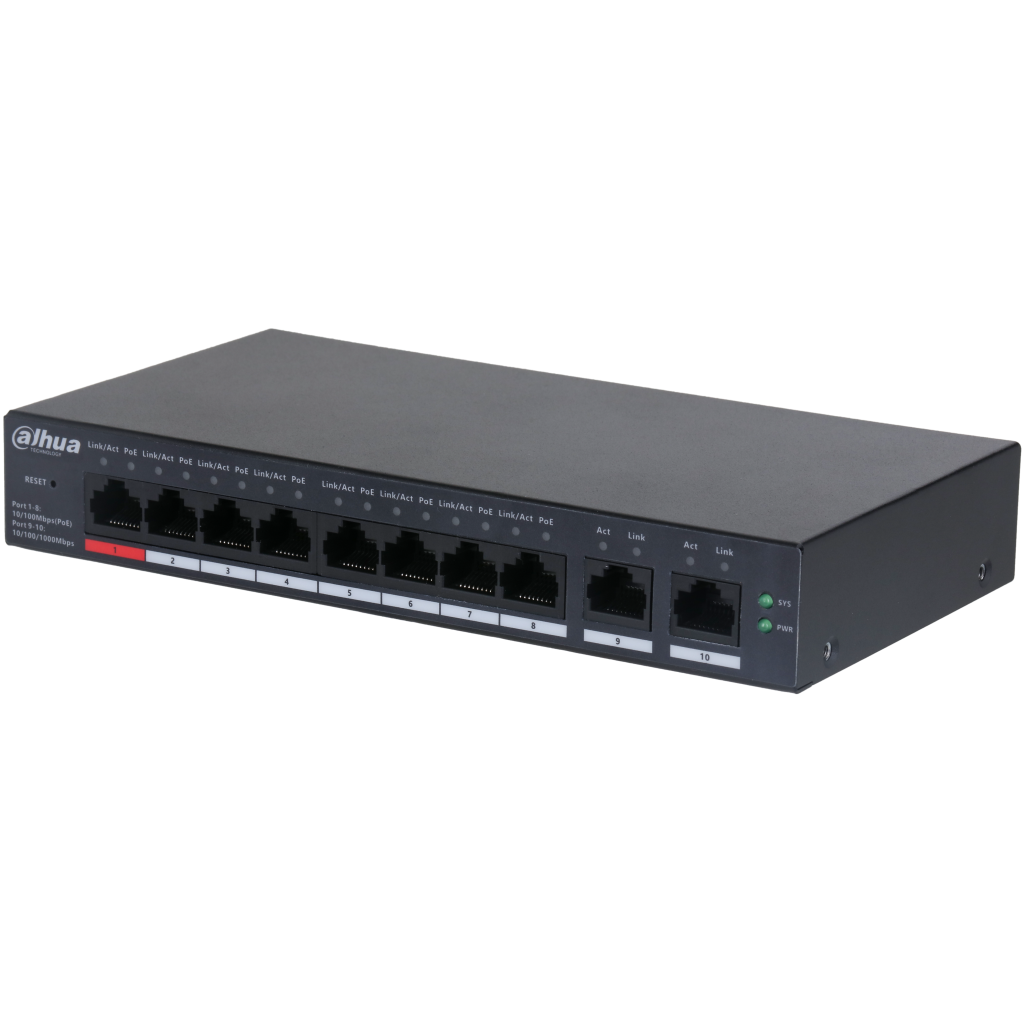 DAHUA CS4010-8ET-110, 8 Port, Megabit, PoE 110W, 2 Port Uplink, Cloud Yönetilebilir, Switch
