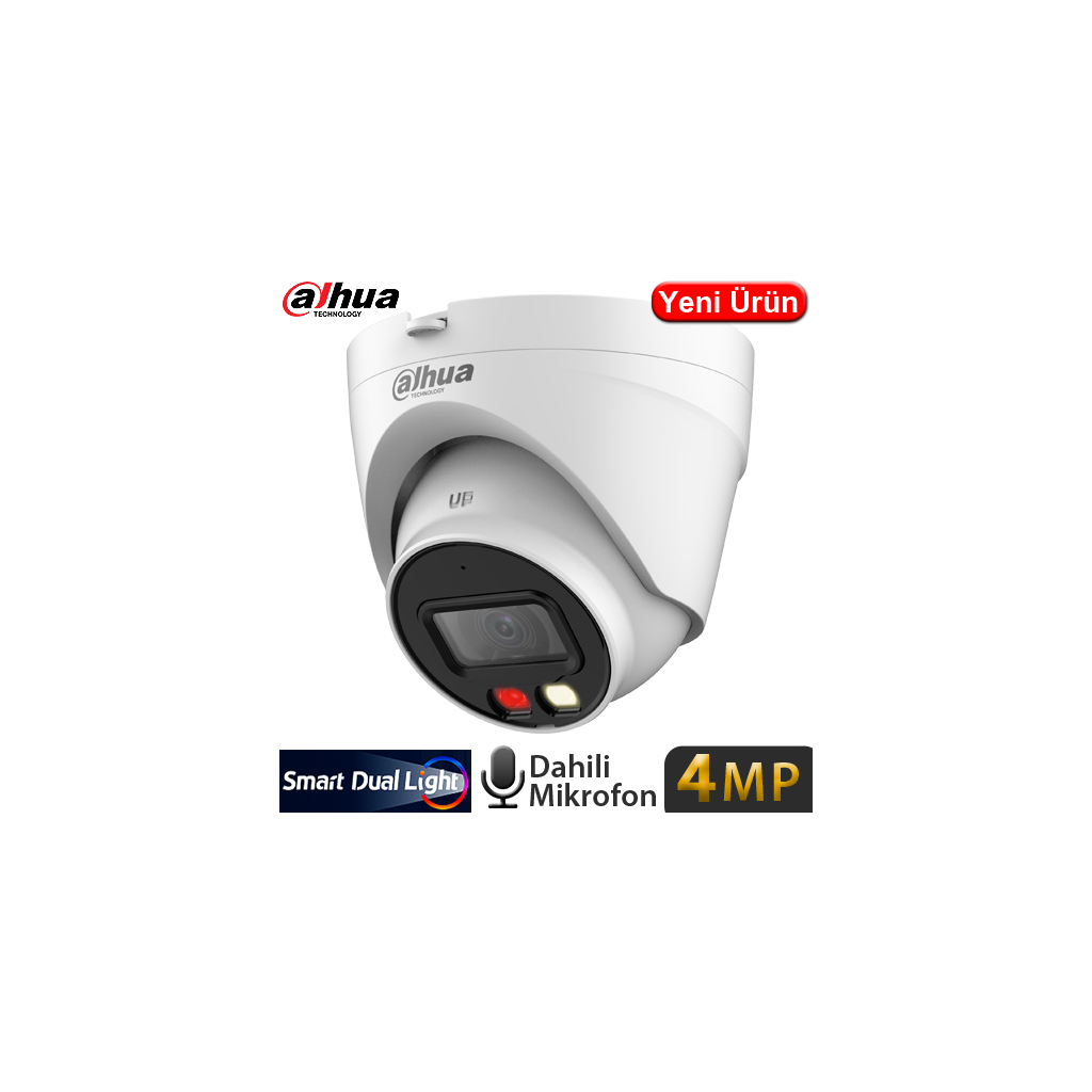 DAHUA IPC-HDW1431V-SA, 4Mpix, 2,8mm Lens, H265+, 30Mt Gece Görüşü, Dual Light, Mikrofonlu, PoE Dome IP Kamera