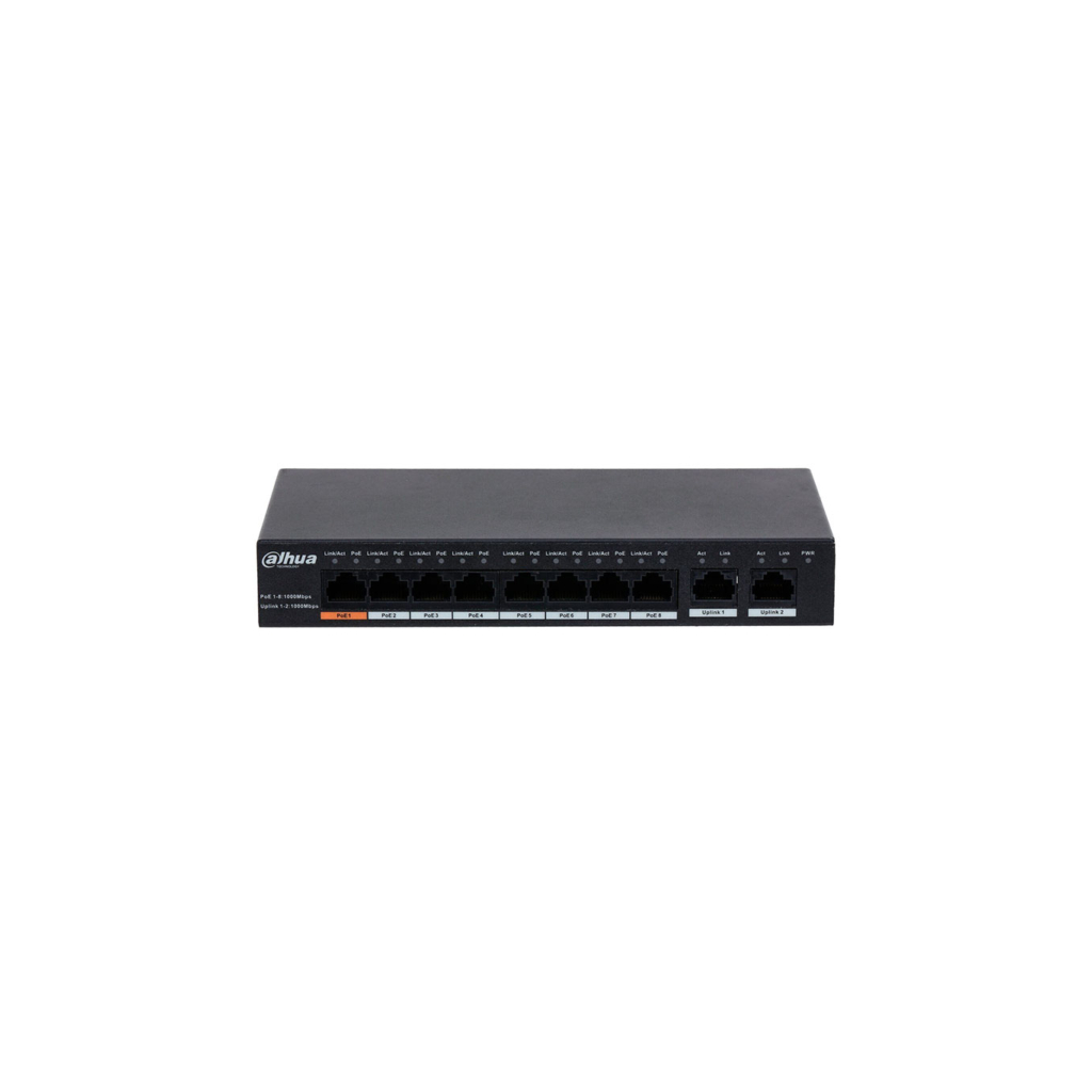 DAHUA PFS3010-8GT-96, 8 Port, GigaBit, PoE 96W, 2 Port GigaBit Uplink, Yönetilemez, Masaüstü Switch