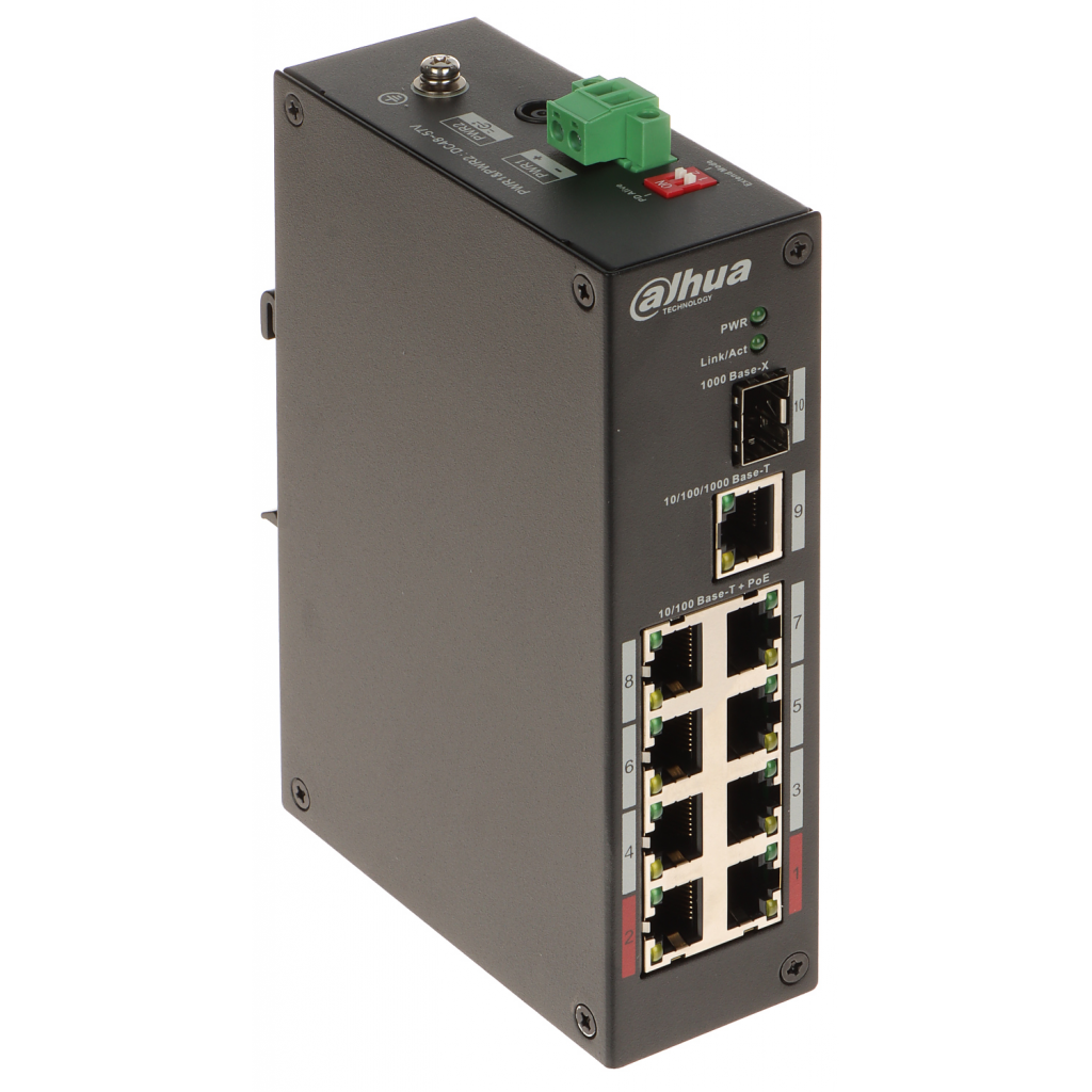 DAHUA PFS3110-8ET-96-V2, 8 Port, Megabit, PoE 96W, 1 Port Gigabit Uplink, 1 Port Gigabit SFP, Yönetilemez, Masaüstü Switch