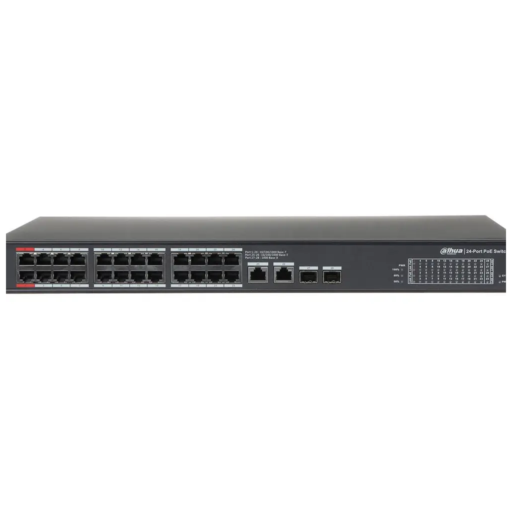DAHUA PFS3228-24GT-360, 24 Port, GigaBit, PoE 360W, 2 Port GigaBit Uplink, 2 Port GigaBit Combo SFP, Rack Mount Switch