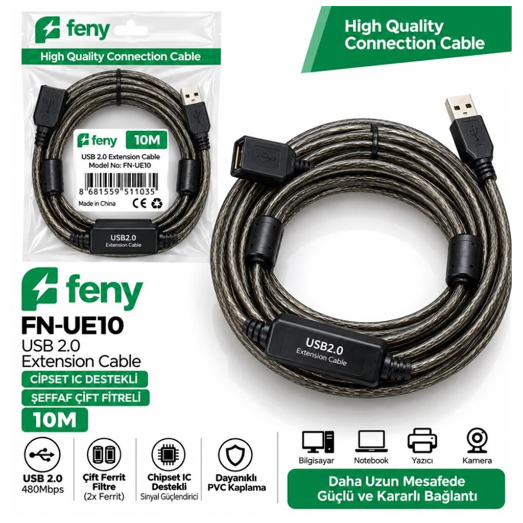 FENY FN-UE10, Güçlendirilmiş USB Uzatma Kablosu 10 Metre