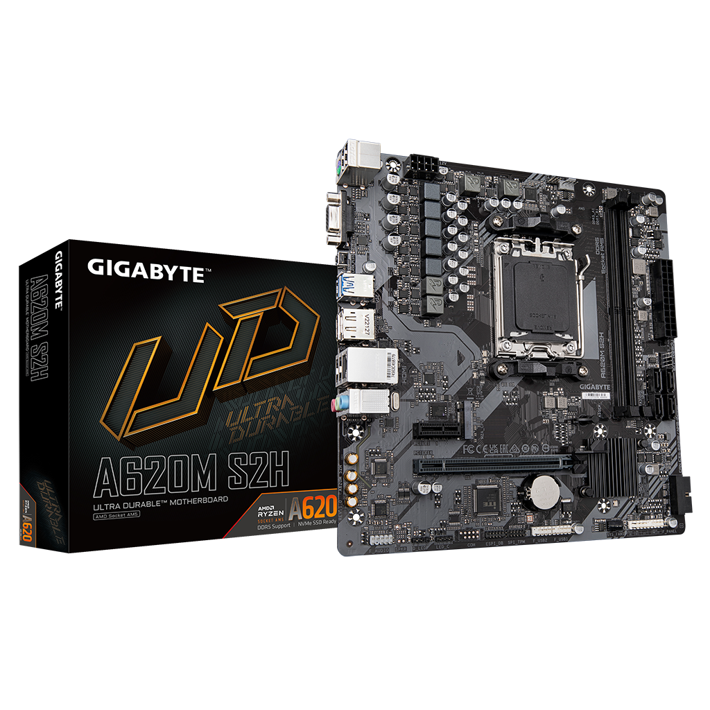 GIGABYTE A620M-S2H, rev.1.2, 6400MHz, 2xDDR5, 1x M.2, D-SUB, HDMI, DP, AM5 Soket Anakart