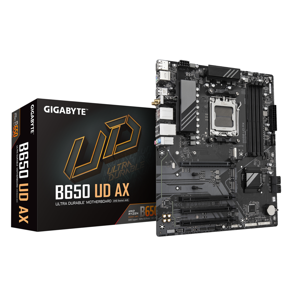 GIGABYTE B650 UD AX, 4xDDR5, 3xM.2, DP, HDMI, Type-C, Wi-Fi 6E, Bluetooth v5.3, AM5 Soket GAMING Anakart