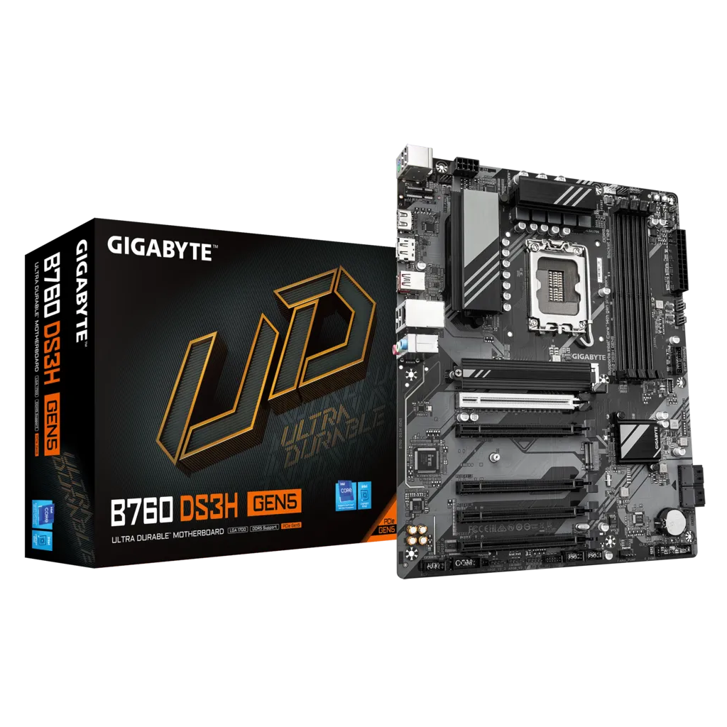 GIGABYTE B760 DS3H GEN5, 4xDDR5, 2xM.2, DP, HDMI, Type-C, 13-14.Nesil, LGA1700 Soket, Anakart