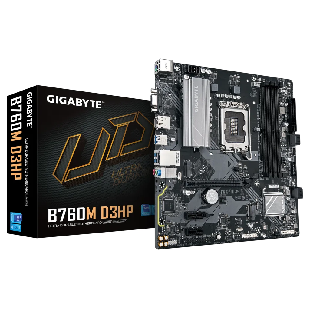 GIGABYTE B760M D3HP DDR5, 4xDDR5, 2xM.2, DP, HDMI, VGA, 12-13.14.Nesil, LGA1700 Soket, Anakart