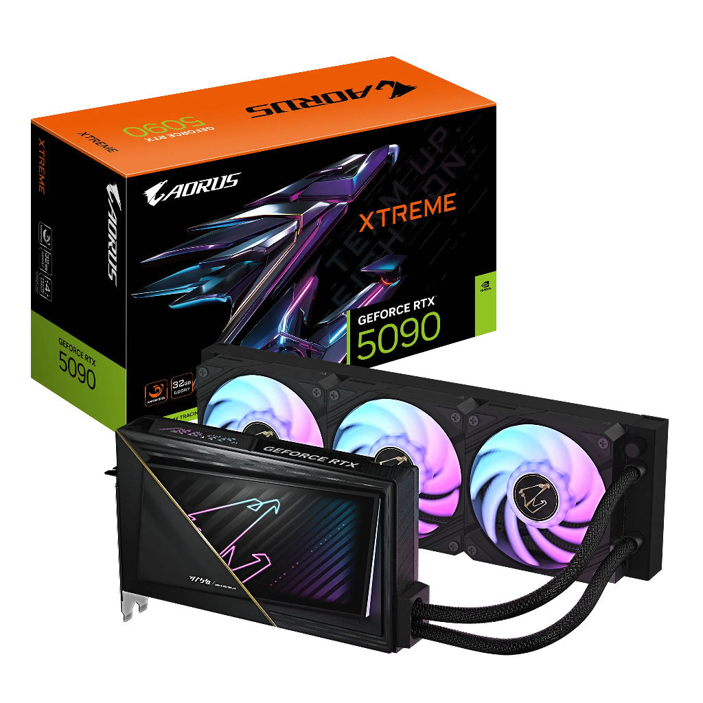 GIGABYTE GV-N5090AORUSX W-32GD, RTX5090, XTREME WATERFORCE, 32Gb, GDDR7, 512BIT, 3 Fanlı, 1xHDMI, 3xDP, GAMING Ekran KARTI