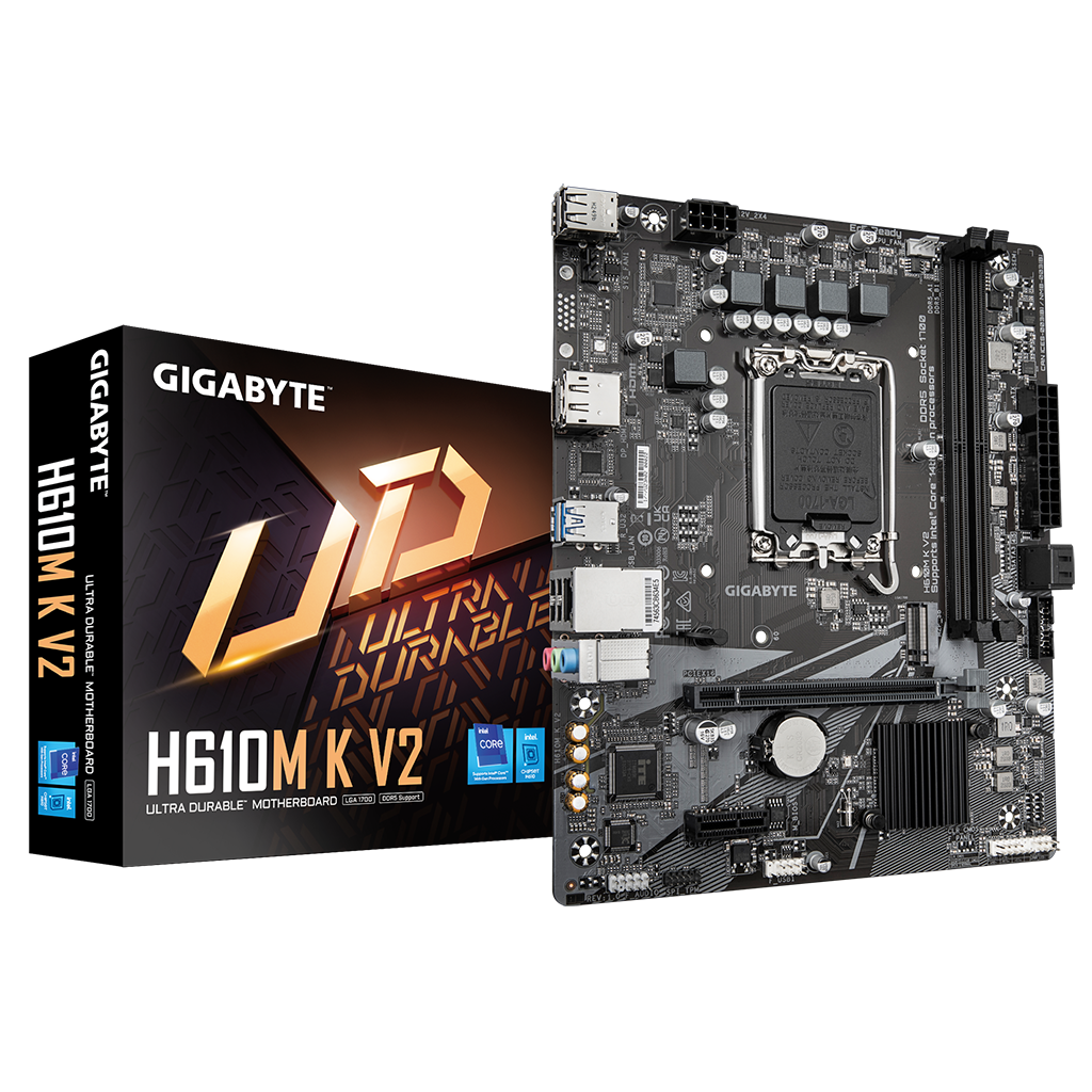 GIGABYTE H610M K V2, rev.1.0, 2xDDR5, M.2, DP, HDMI, 12-13.Nesil, LGA1700 Soket, Anakart
