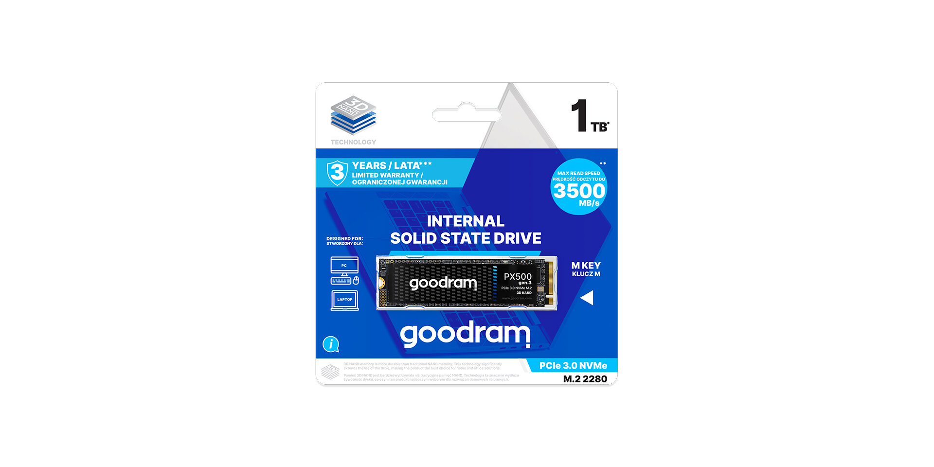 GOODRAM 1TB 2280 3500-2500MB/s GEN3 M2 NVME Disk SSDPR-PX500-01T-80-G3