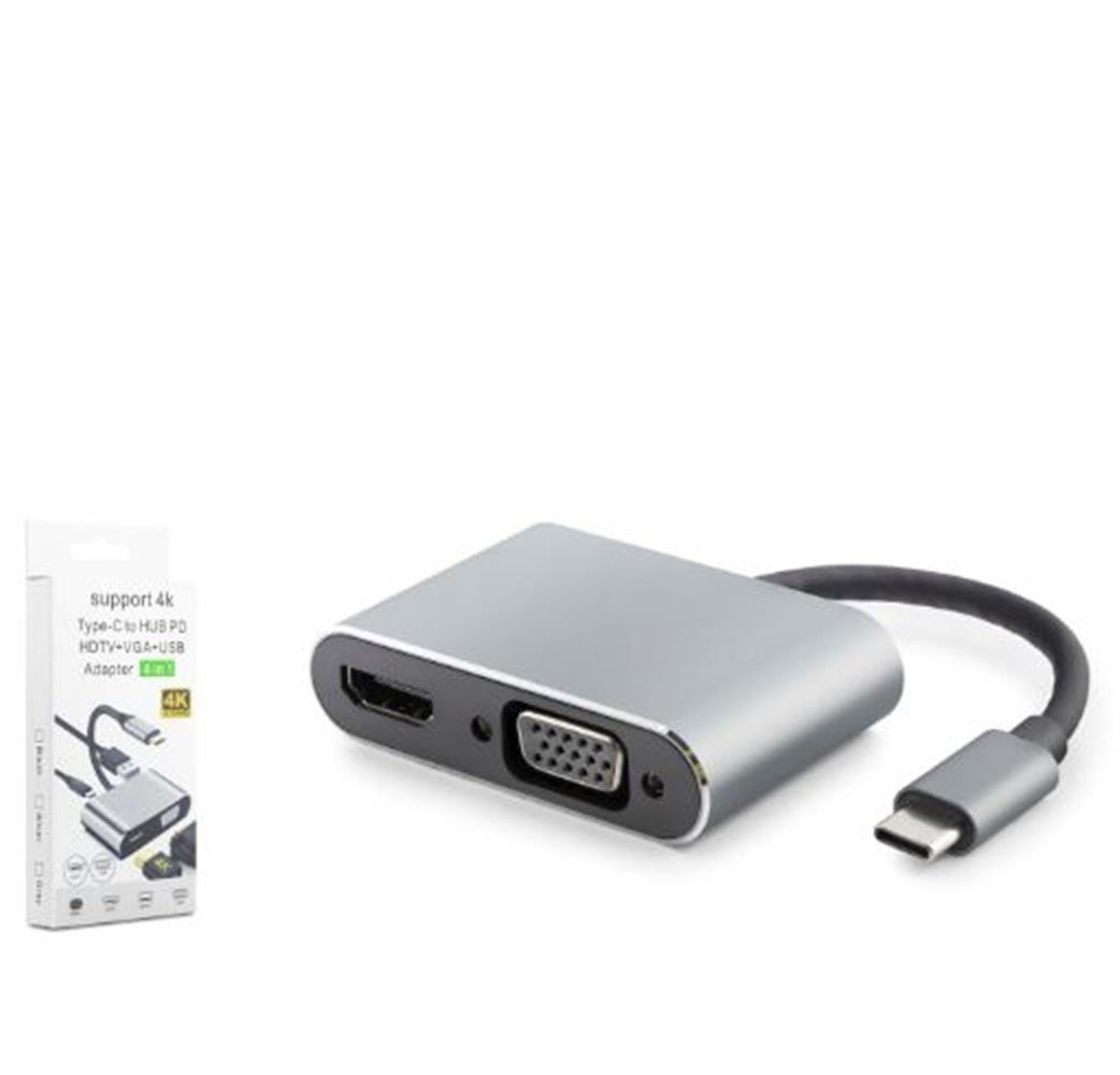 HADRON HDX7839 TYPE-C TO HUB HDTV 4K 30HZ + TYPE-C + USB + VGA 4IN1 GRİ
