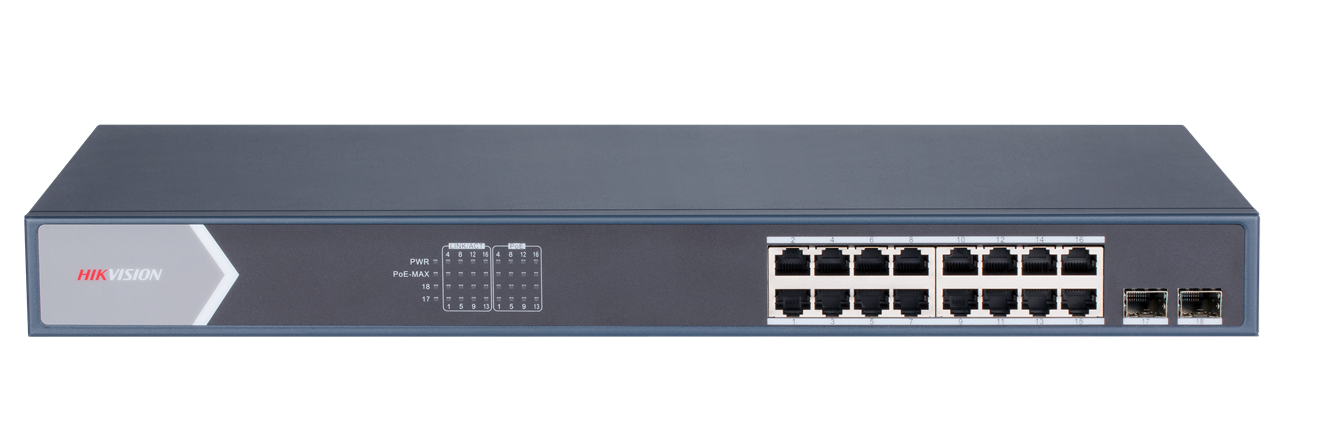 HIKVISION 16port PoE 150w 2-SFP Gigabit Yönetilemez Switch DS-3E0518P-E/M