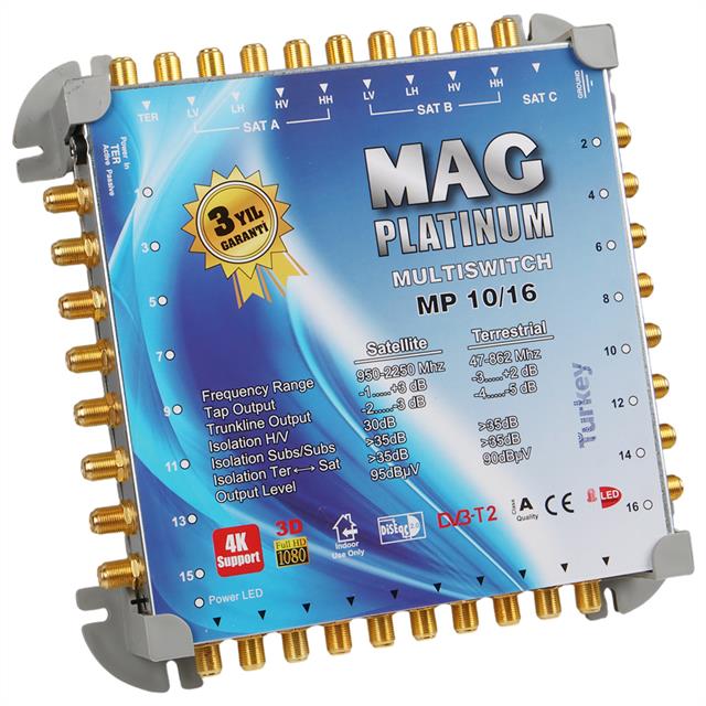 MAG Platinum MP 10/16 Multiswitch - 10 Giriş 16 Çıkışlı Merkezi Uydu Santrali Hybrid 4K ve 3D Destekli