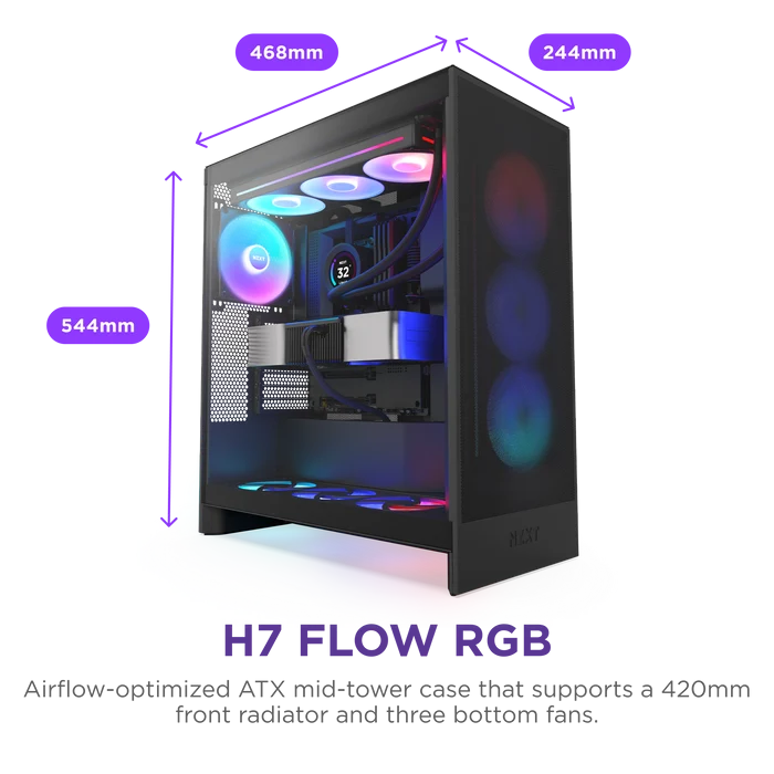 NZXT H7 FLOW 2024 CM-H72FB-R1 RGB Gaming EATX PC Kasası