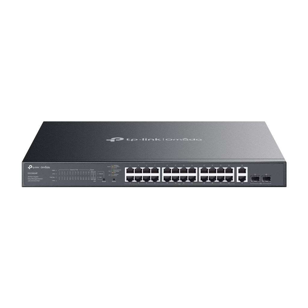 OMADA ES228GMP, 28 Port Gigabit, 24 Port Poe+,  2 Port Gigabit SFP, 384W, Yönetilebilir, Metal Kasa Rackmount Switch