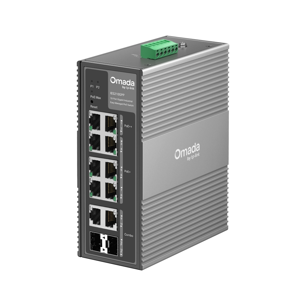 OMADA IES210GPP Industrial, 10 Port Gigabit, 6 Port Poe+, 2 Port Poe++, 2 Port Combo SFP, 240W, Yönetilebilir Endüstriyel Switch