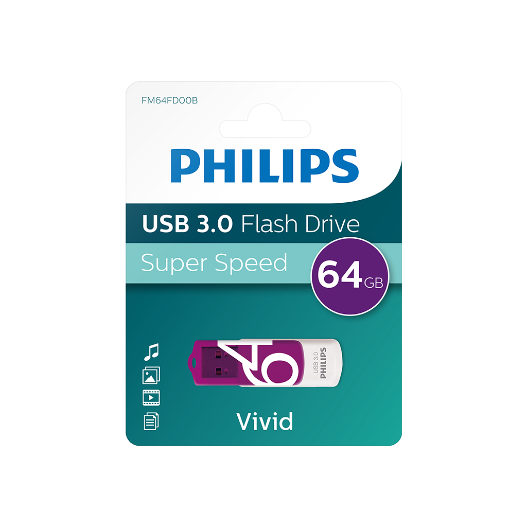 PHILIPS FM64FD00B, 64GB, USB 3.0, Vivid, Mor, Flash Disk