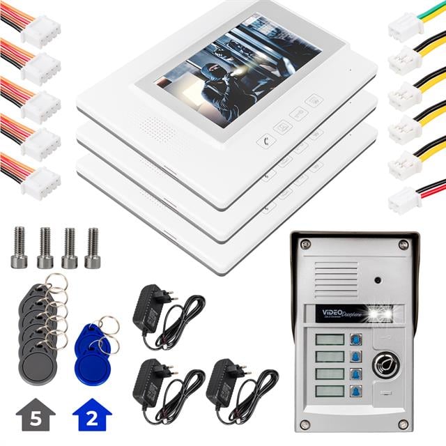 PowerMaster 37T4 3 Daire 7'' NFC Destekli Görüntülü Diafon Kapı Zili Interkom Akıllı Ev Güvenliği Sistemi