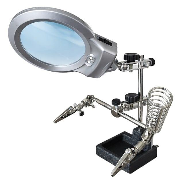 PowerMaster PM-11470 Profesyonel Işıklı Havya Standı ve Büyüteç 90mm Lens 3X Büyütme Sünger Hazneli