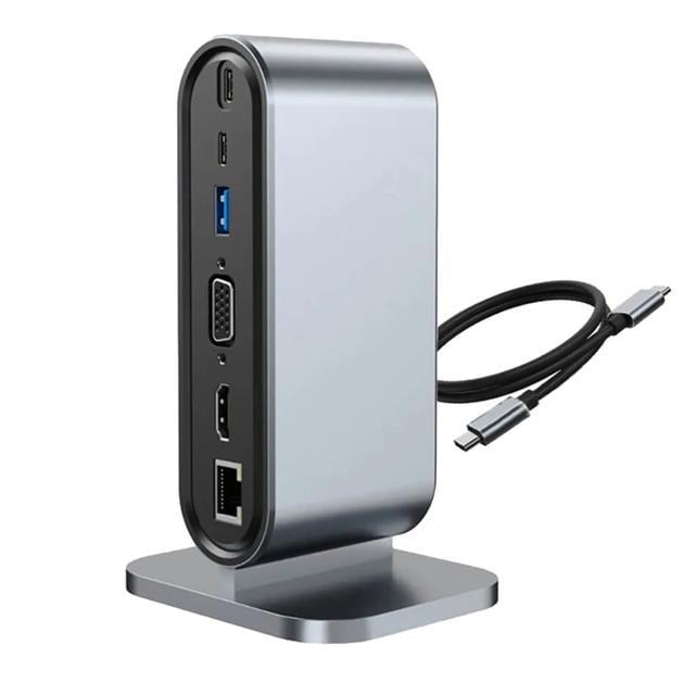 PowerMaster PM-21813 Type-C TO 12 Port Hub USB/Ethernet/HDMI/VGA/SD/TF Kart Okuyucu Dönüştürücü Çoğaltıcı Laptop PC Macbook Dock Station