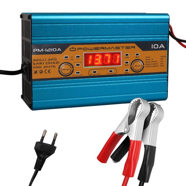 Powermaster PM-1210A 12 Volt Max 10 Amper LCD Ekranlı Akıllı Akü Şarj Cihazı