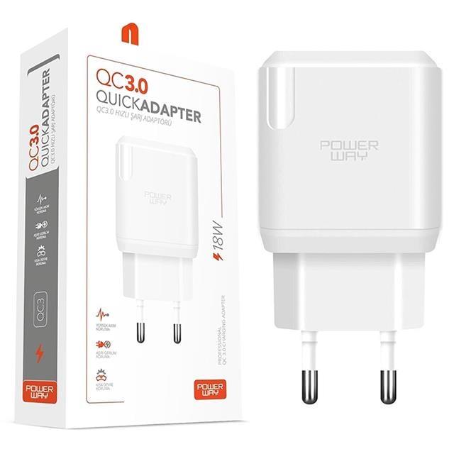 Powerway QC3 3 Amper 18W Tüm Telefonlarla Uyumlu USB Hızlı Şarj Adaptörü