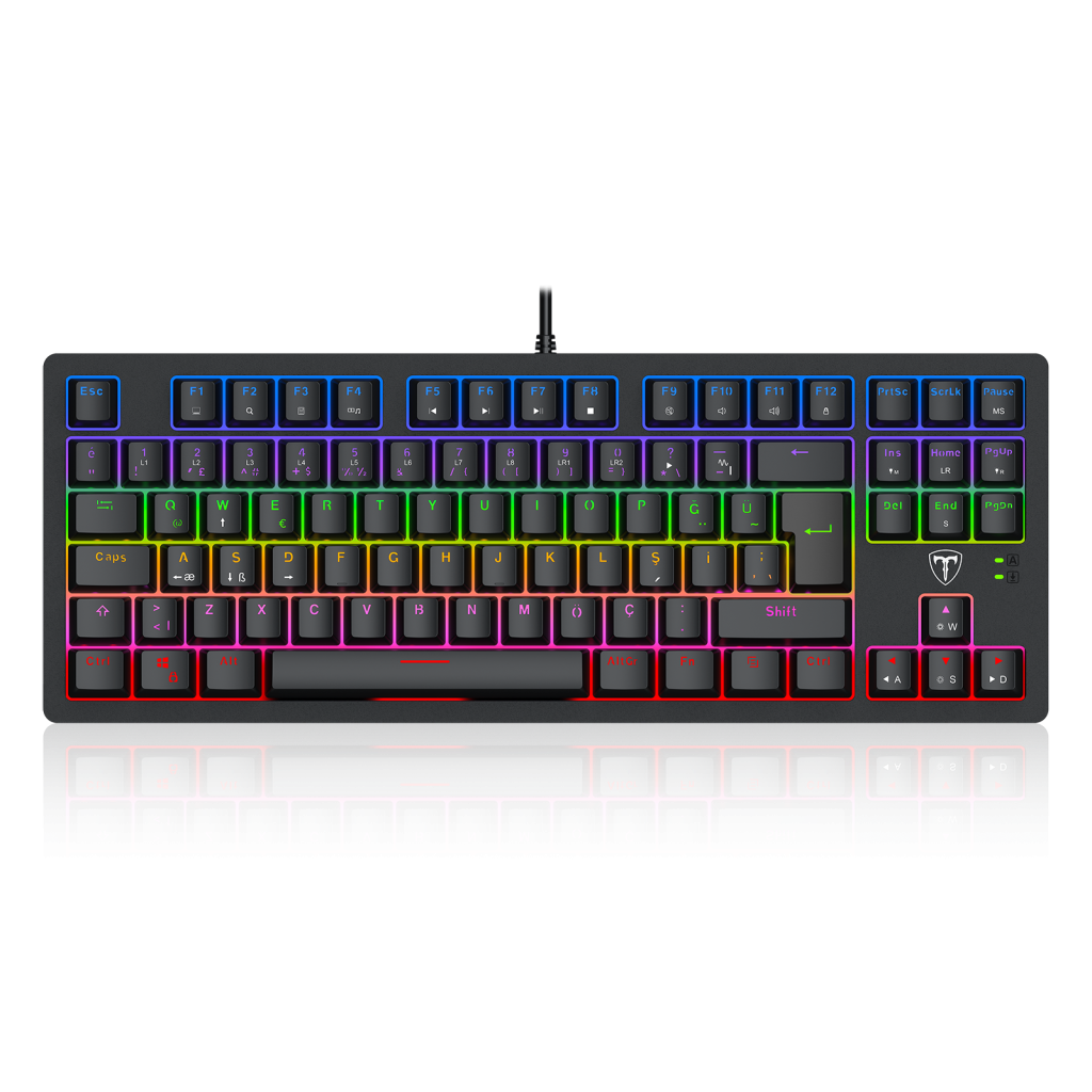 T-DAGGER T-TGK311-RD, BALI, USB Kablolu, Türkçe Q,  Rainbow Backlight, Red Mekanik Switch, 87 Tuşlu, Gaming Klavye