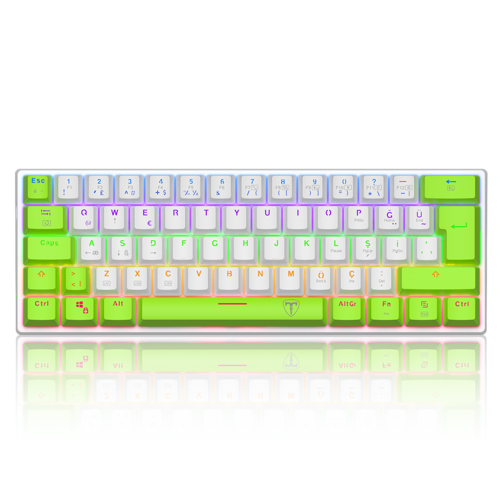 T-DAGGER T-TGK321WG-LIT, ARENA LITE, USB Kablolu, Türkçe Q, Rainbow Backlight, Red Mekanik Switch, 61 Tuşlu, Gaming Klavye (Yeşil Beyaz)