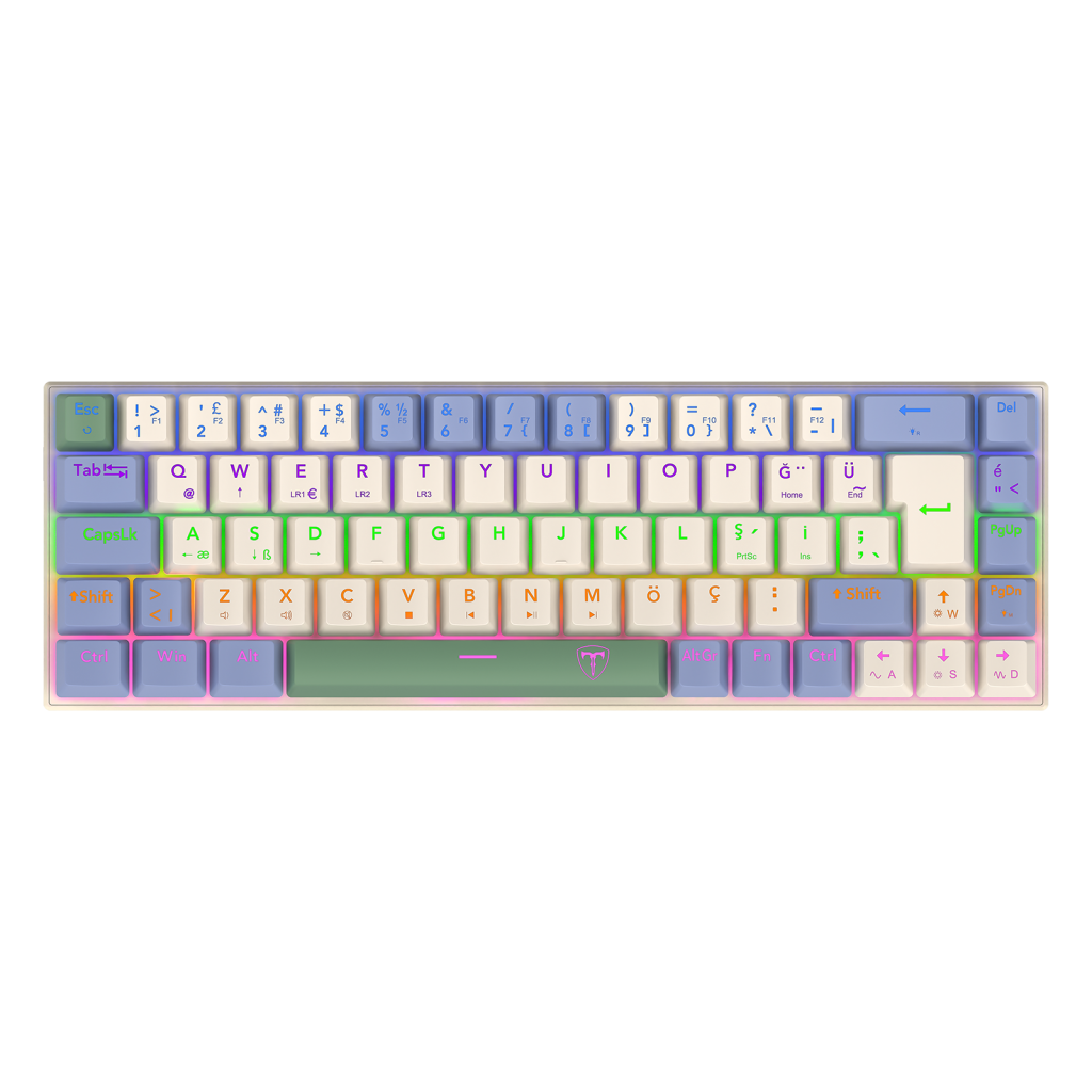 T-DAGGER T-TGK325BCG, VIATOR, USB Kablolu, Türkçe Q, Rainbow Backlight, Red Mekanik Switch, 68 Tuşlu, Gaming Klavye