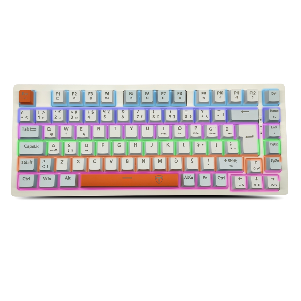 T-DAGGER T-TGK326WBO, MEGATRE, USB Kablolu, Türkçe Q,  Rainbow Backlight, Red Mekanik Switch, 82 Tuşlu, Gaming Klavye
