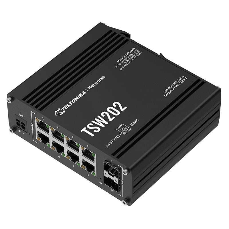 TELTONİKA TSW202 8 PORT 10/100/1000 8 PORT POE 2 X SFP 240 WATT L2 YÖNETİLEBİLİR ENDÜSTRİYEL SWITCH