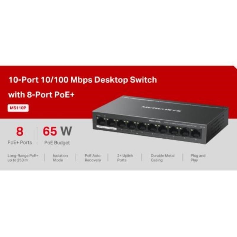 TP-LINK 8port MERCUSYS 10/100 POE+2PORT 10/100 Switch MS110P